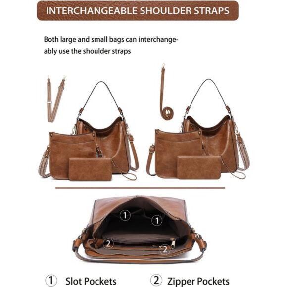 Purses for Women 3PCS, Crossbody Bags Set Large Leather Purse Shoulder Handbags - Picture 5 of 7